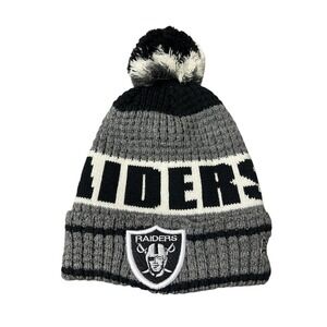 New Era Las Vegas Raiders Knit Beanie Hat Sherpa Lined Pom Pom Gray Black Mens